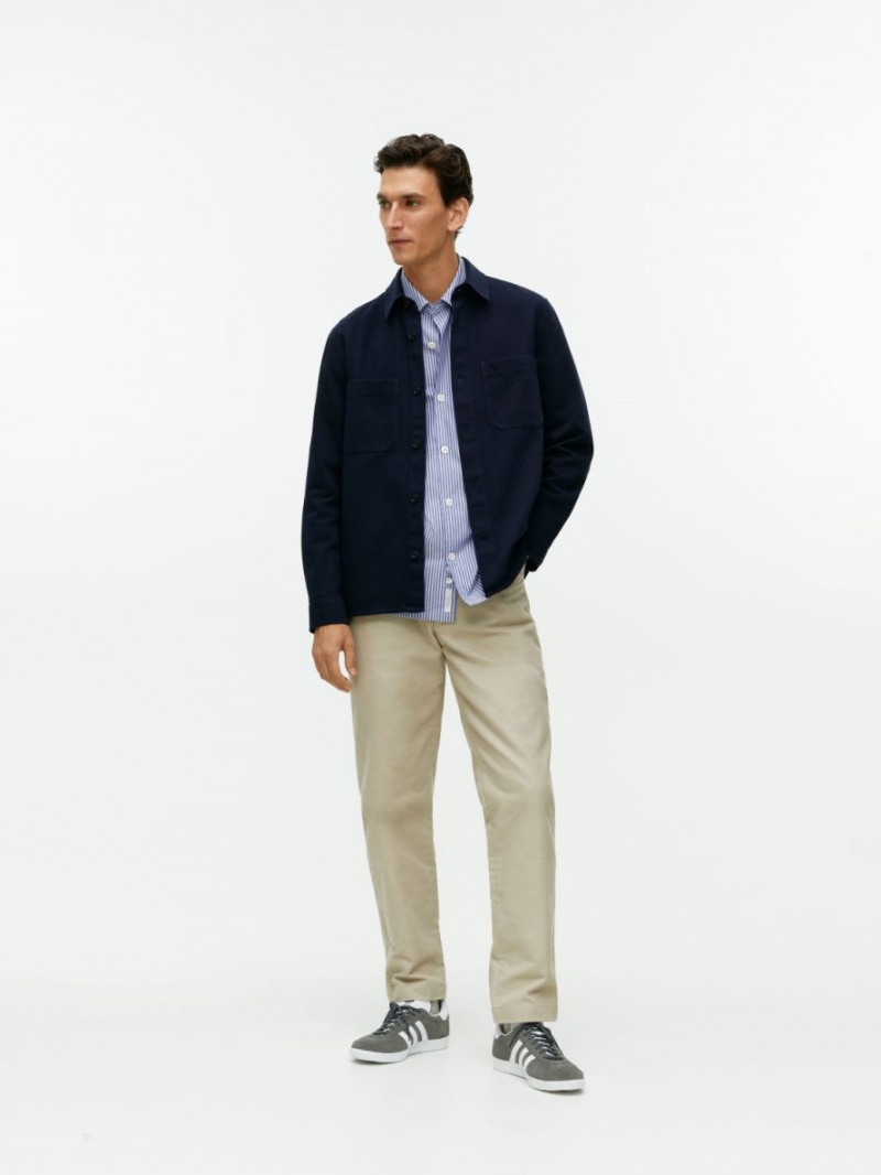 Overshirt Arket Bumbac Twill Barbati Albastri Albi | Romania-INGJ12965