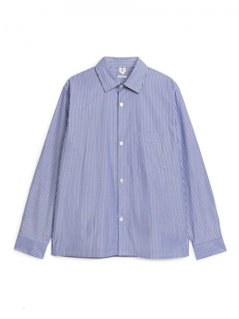Overshirt Arket Bumbac Twill Barbati Albastri Albi | Romania-INGJ12965