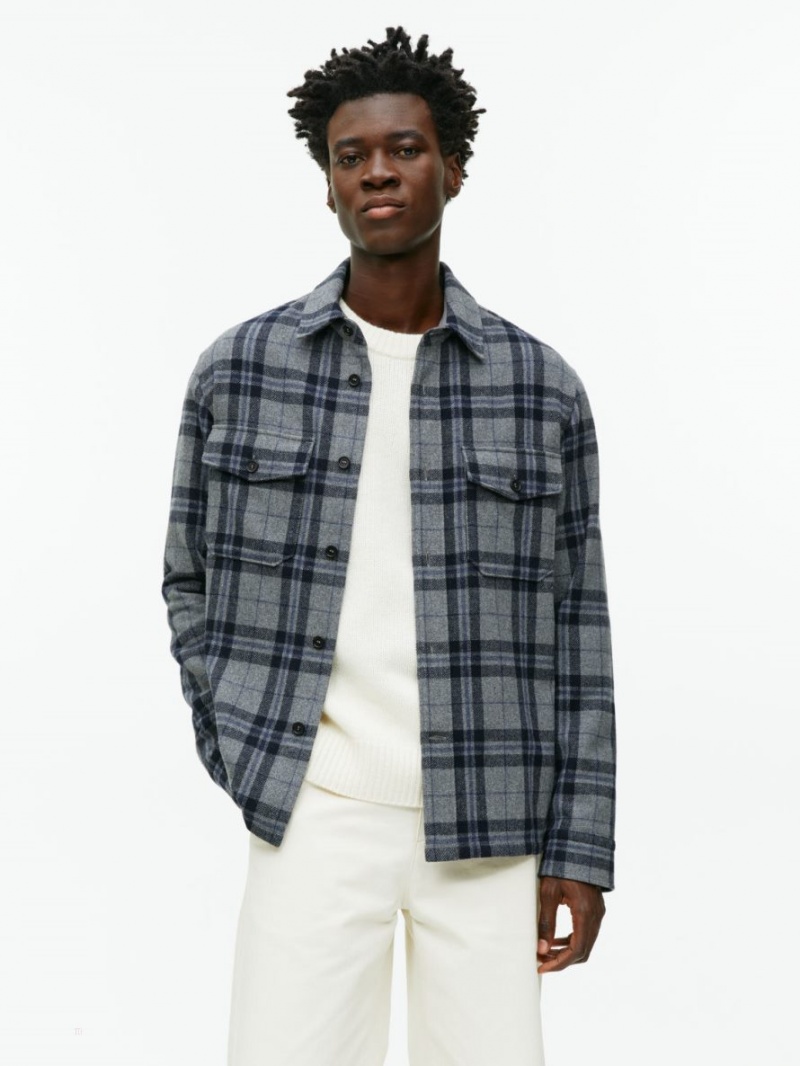 Overshirt Arket Lână Blend Barbati Gri Albastri Inchis | Romania-UKMH91023