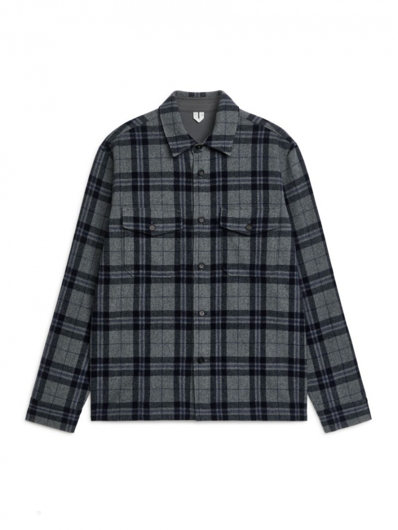 Overshirt Arket Lână Blend Barbati Gri Albastri Inchis | Romania-UKMH91023