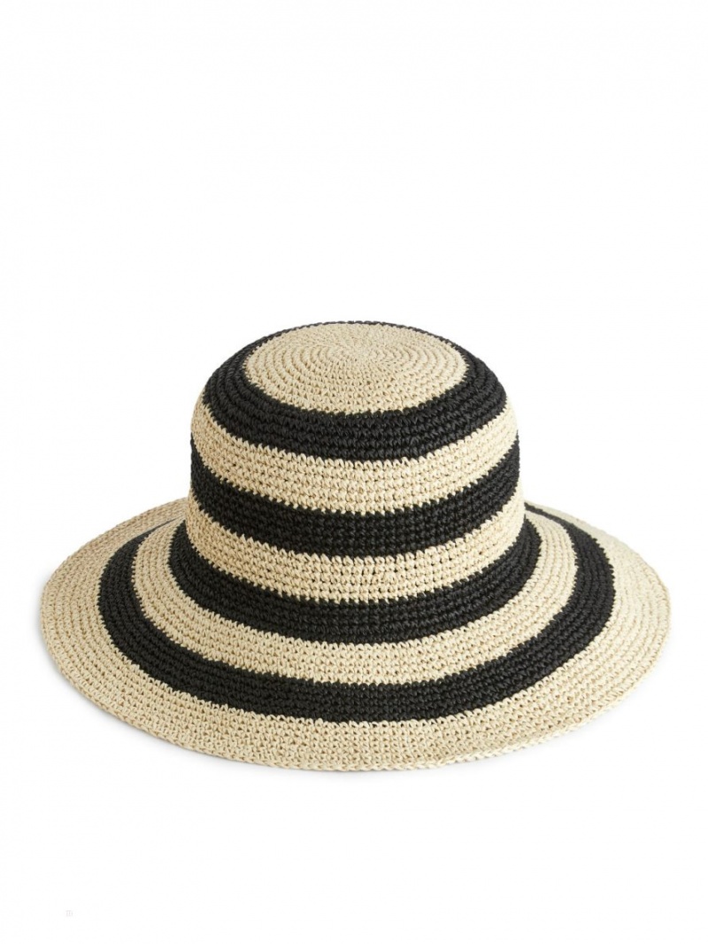 Palarie Arket Crochet Straw Hat Dama Bej Negrii | Romania-PRKH37904