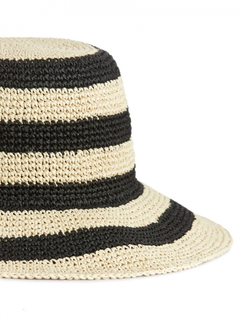 Palarie Arket Crochet Straw Hat Dama Bej Negrii | Romania-PRKH37904