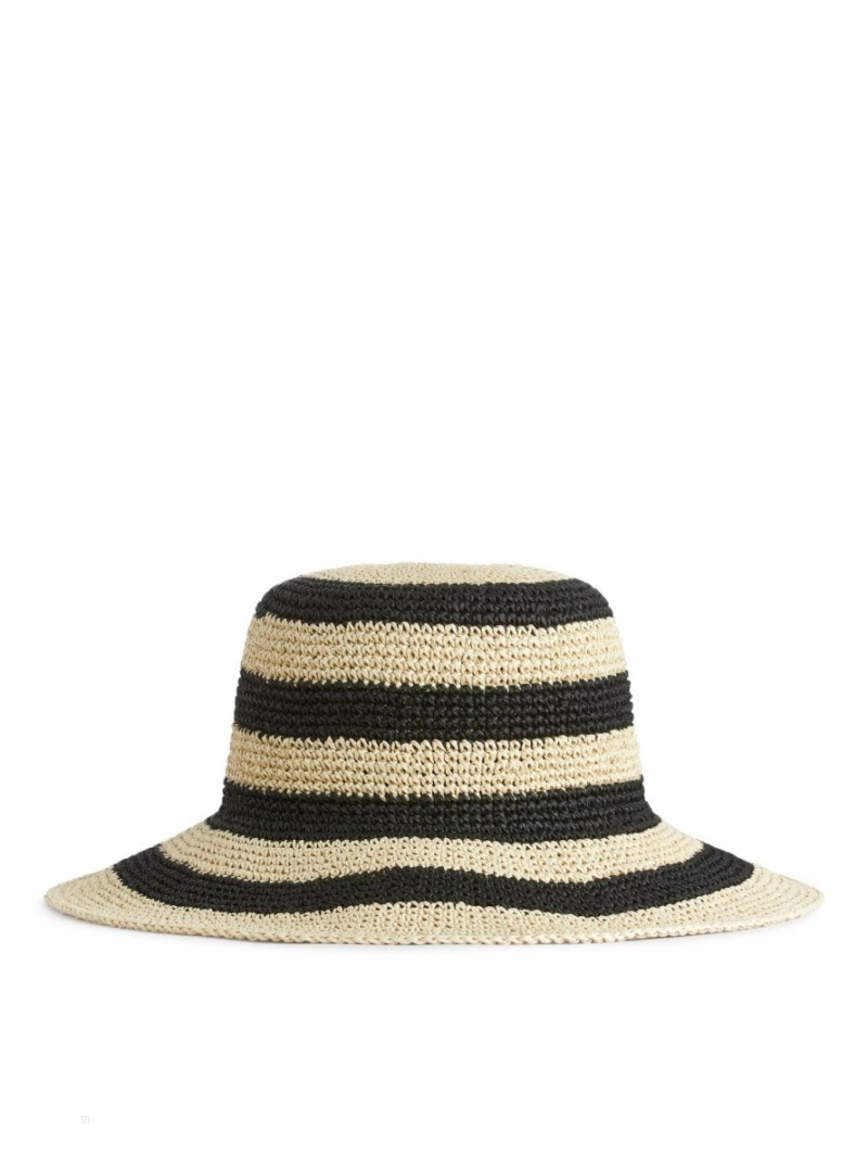Palarie Arket Crochet Straw Hat Dama Bej Negrii | Romania-PRKH37904