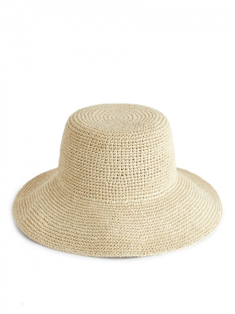 Palarie Arket Crochet Straw Hat Dama Bej Deschis | Romania-TQOB71438