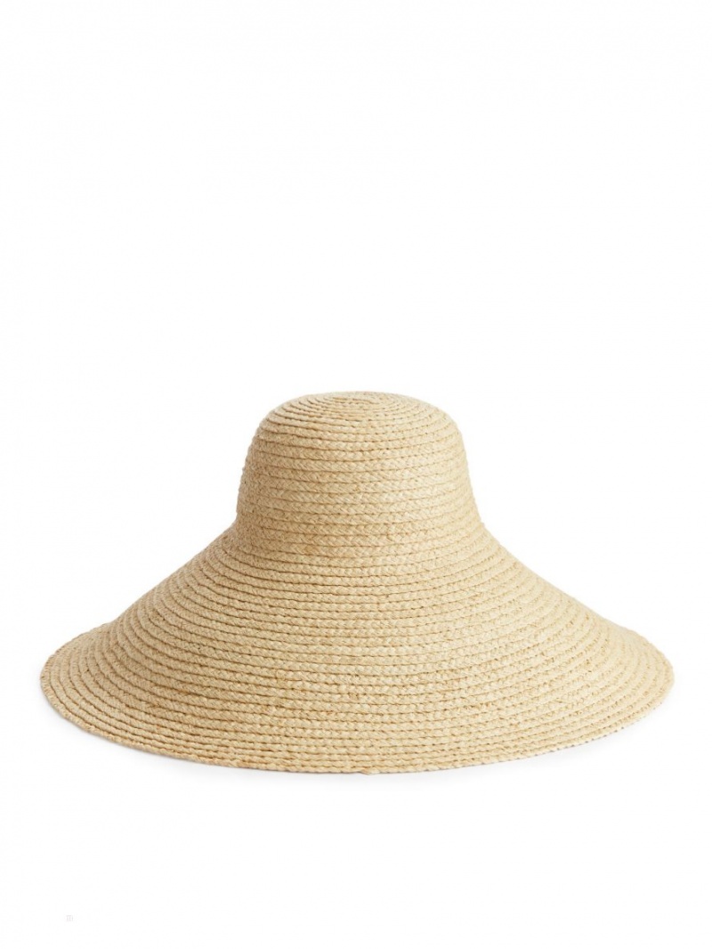 Palarie Arket Largi Brim Straw Hat Dama Bej | Romania-WIOV10672
