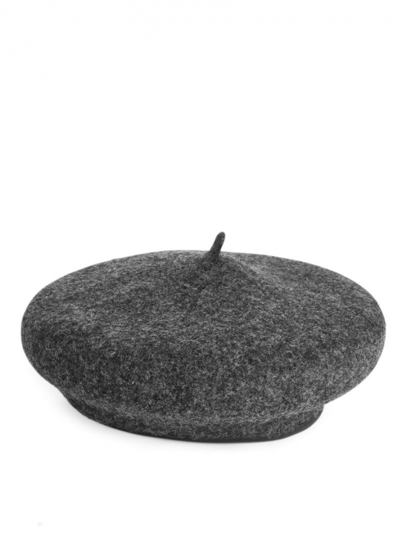 Palarie Arket Lână Beret Dama Gri Inchis | Romania-QHUB94637