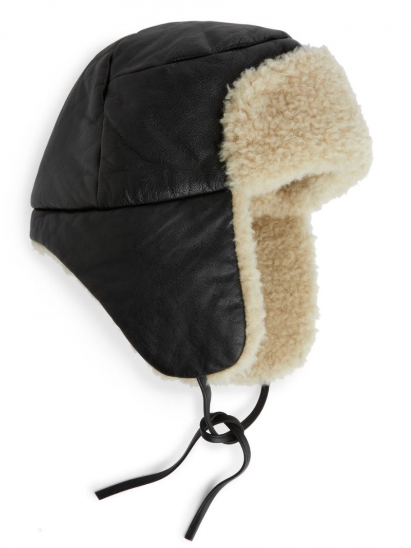 Palarie Arket Piele Trapper Hat Dama Negrii Albi | Romania-SCYW41206