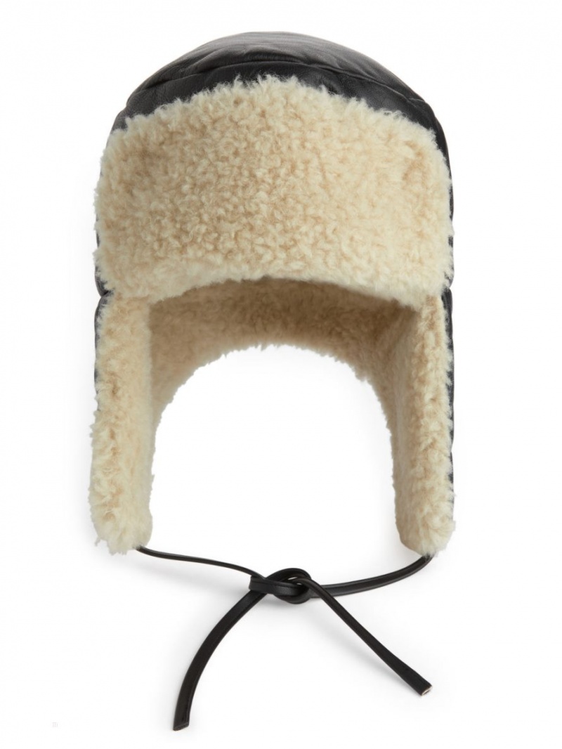 Palarie Arket Piele Trapper Hat Dama Negrii Albi | Romania-SCYW41206