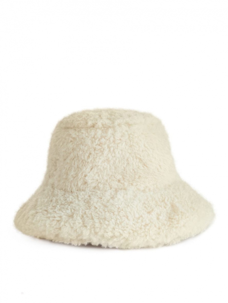 Palarie Arket Teddy Bucket Hat Dama Albi | Romania-VDOM31584