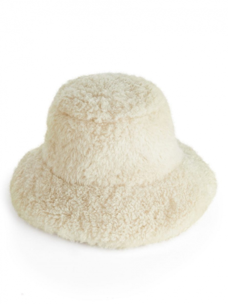 Palarie Arket Teddy Bucket Hat Dama Albi | Romania-VDOM31584