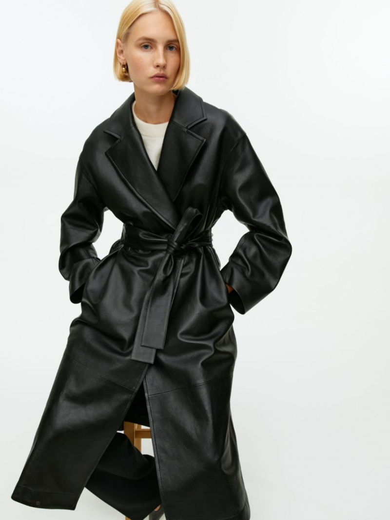 Palton Arket Belted Piele Dama Negrii | Romania-TKYW47851