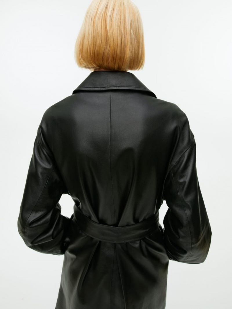 Palton Arket Belted Piele Dama Negrii | Romania-TKYW47851