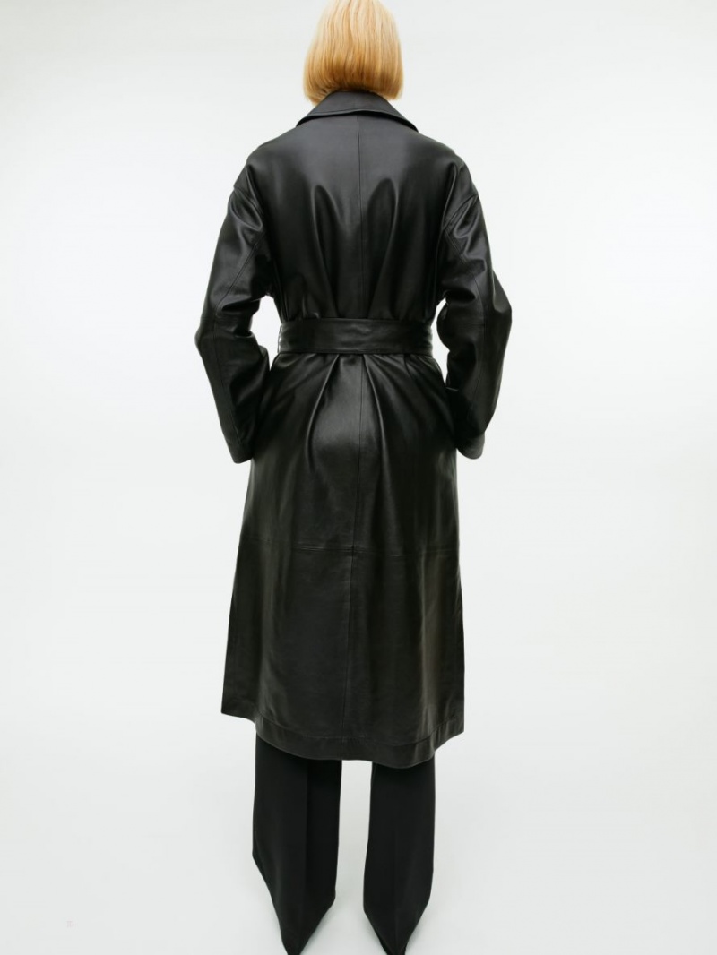 Palton Arket Belted Piele Dama Negrii | Romania-TKYW47851