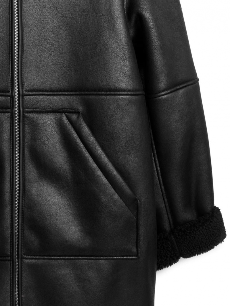 Palton Arket Cu Glugă Moleskin Dama Negrii | Romania-DAQK72459