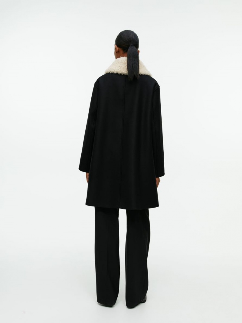 Palton Arket Faux Fur-Collar Dama Negrii | Romania-KXNQ14953