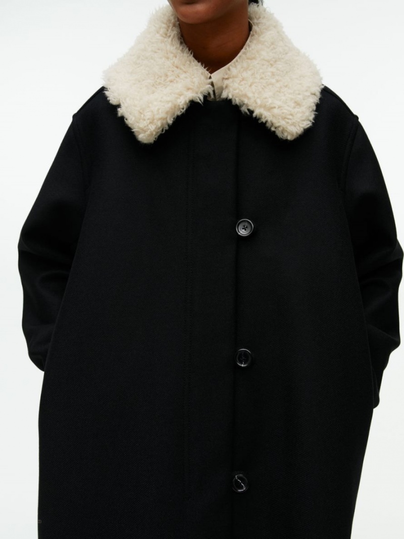 Palton Arket Faux Fur-Collar Dama Negrii | Romania-KXNQ14953