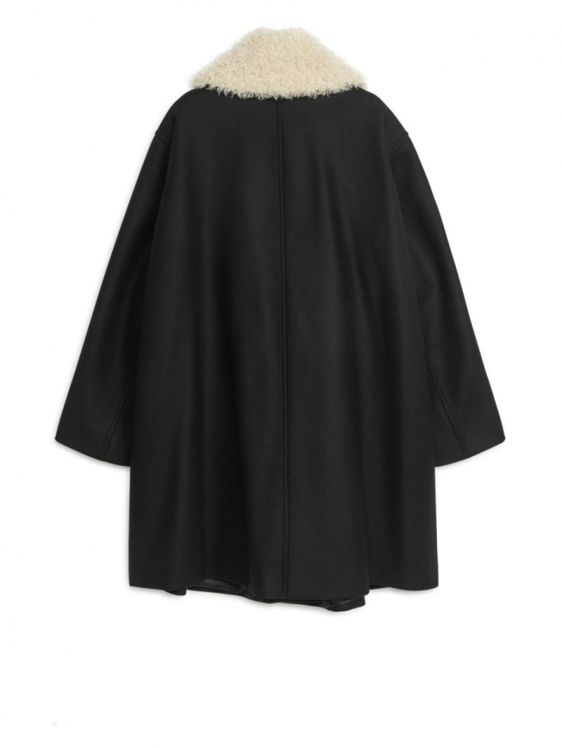 Palton Arket Faux Fur-Collar Dama Negrii | Romania-KXNQ14953