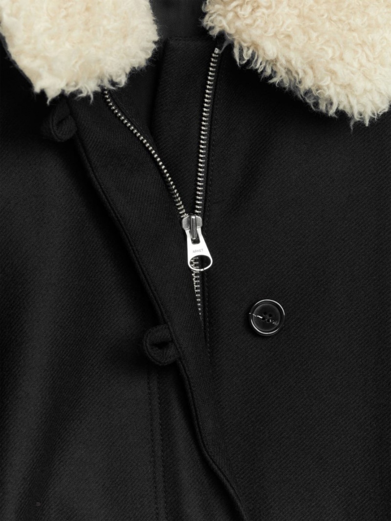 Palton Arket Faux Fur-Collar Dama Negrii | Romania-KXNQ14953