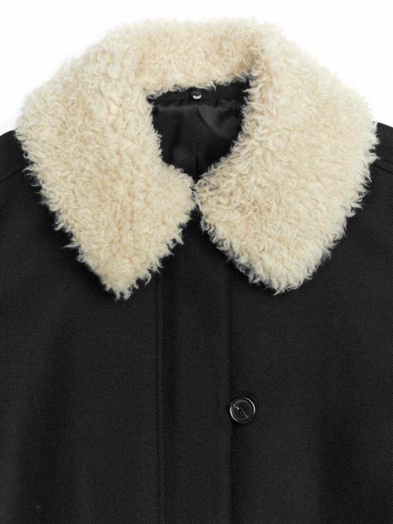 Palton Arket Faux Fur-Collar Dama Negrii | Romania-KXNQ14953