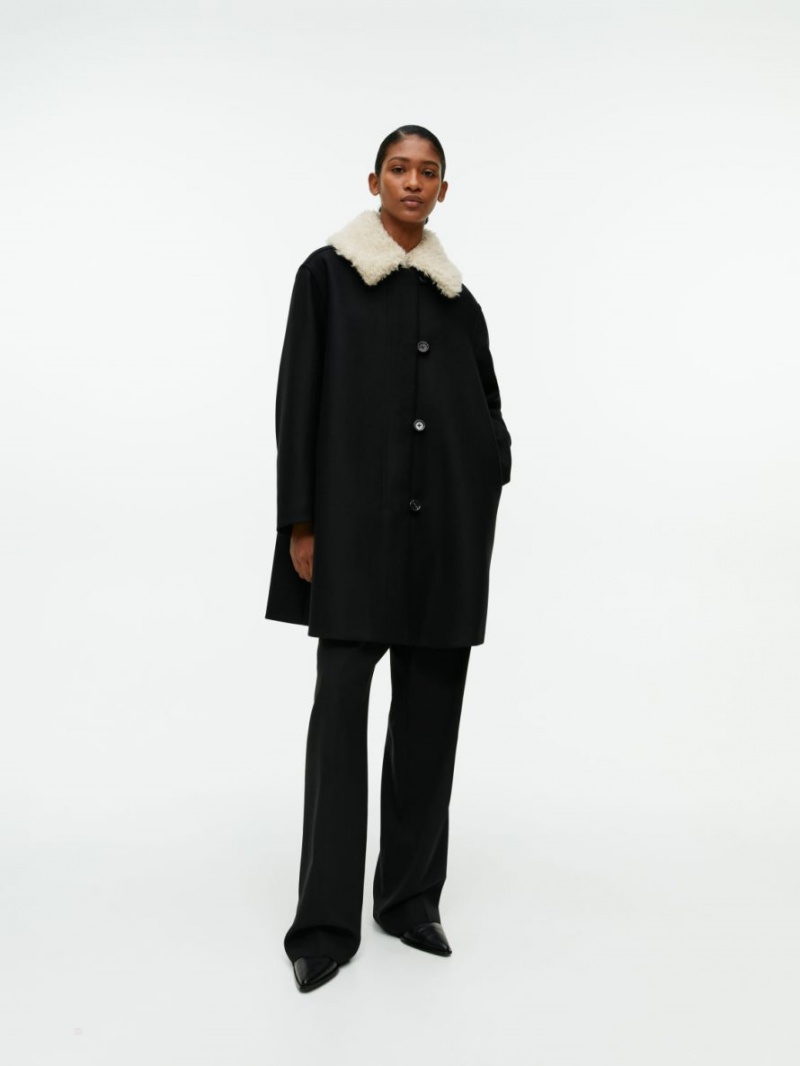Palton Arket Faux Fur-Collar Dama Negrii | Romania-KXNQ14953