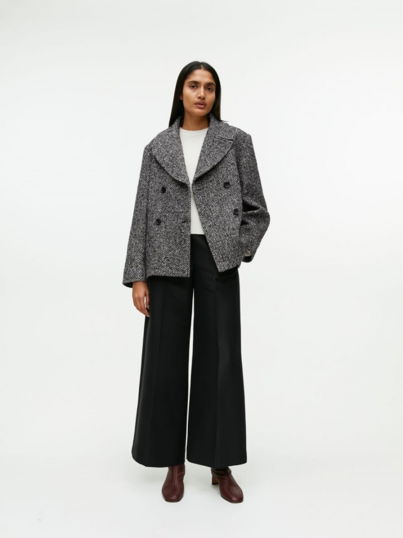 Palton Arket Herringbone Peacoat Dama Negrii Albi | Romania-ZARE60172