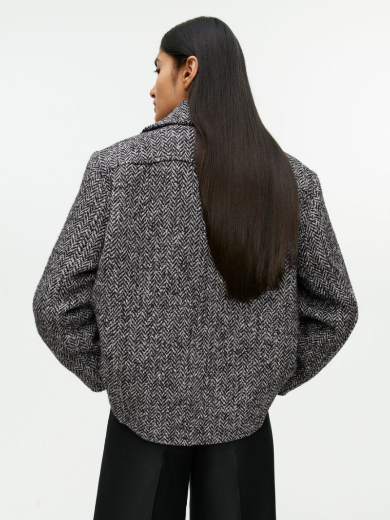 Palton Arket Herringbone Peacoat Dama Negrii Albi | Romania-ZARE60172