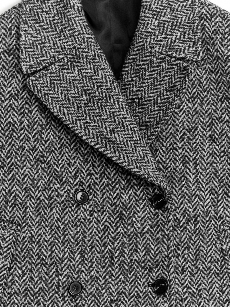 Palton Arket Herringbone Peacoat Dama Negrii Albi | Romania-ZARE60172