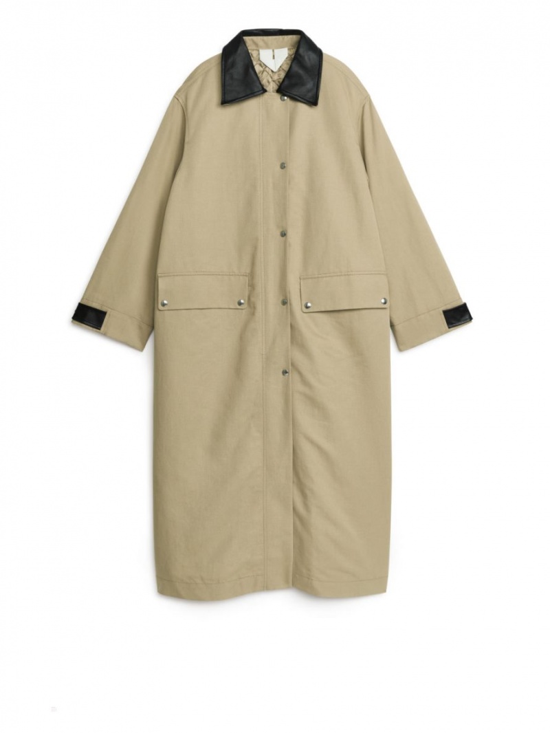 Palton Arket Maxi Linen-Bumbac Dama Bej | Romania-JSBQ59768