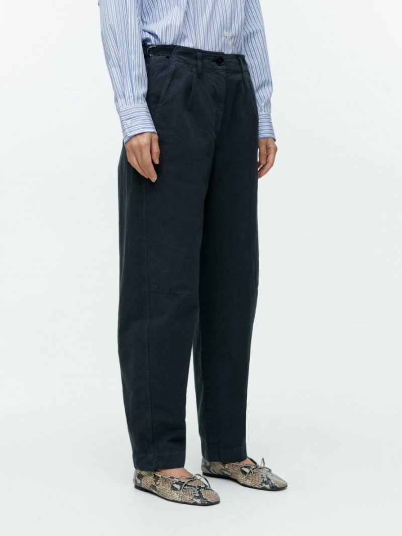 Pantaloni Arket Barrel Leg Bumbac Chinos Dama Negrii | Romania-TOQP32905