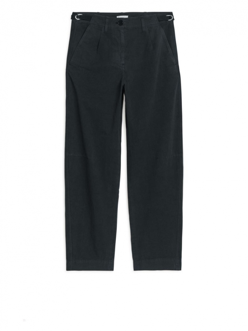 Pantaloni Arket Barrel Leg Bumbac Chinos Dama Negrii | Romania-TOQP32905