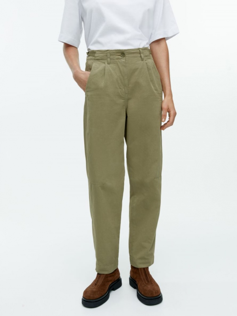 Pantaloni Arket Barrel Leg Bumbac Chinos Dama Kaki Verzi | Romania-SDJN79280