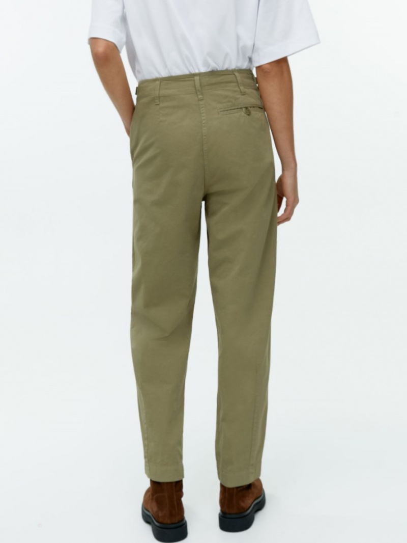Pantaloni Arket Barrel Leg Bumbac Chinos Dama Kaki Verzi | Romania-SDJN79280