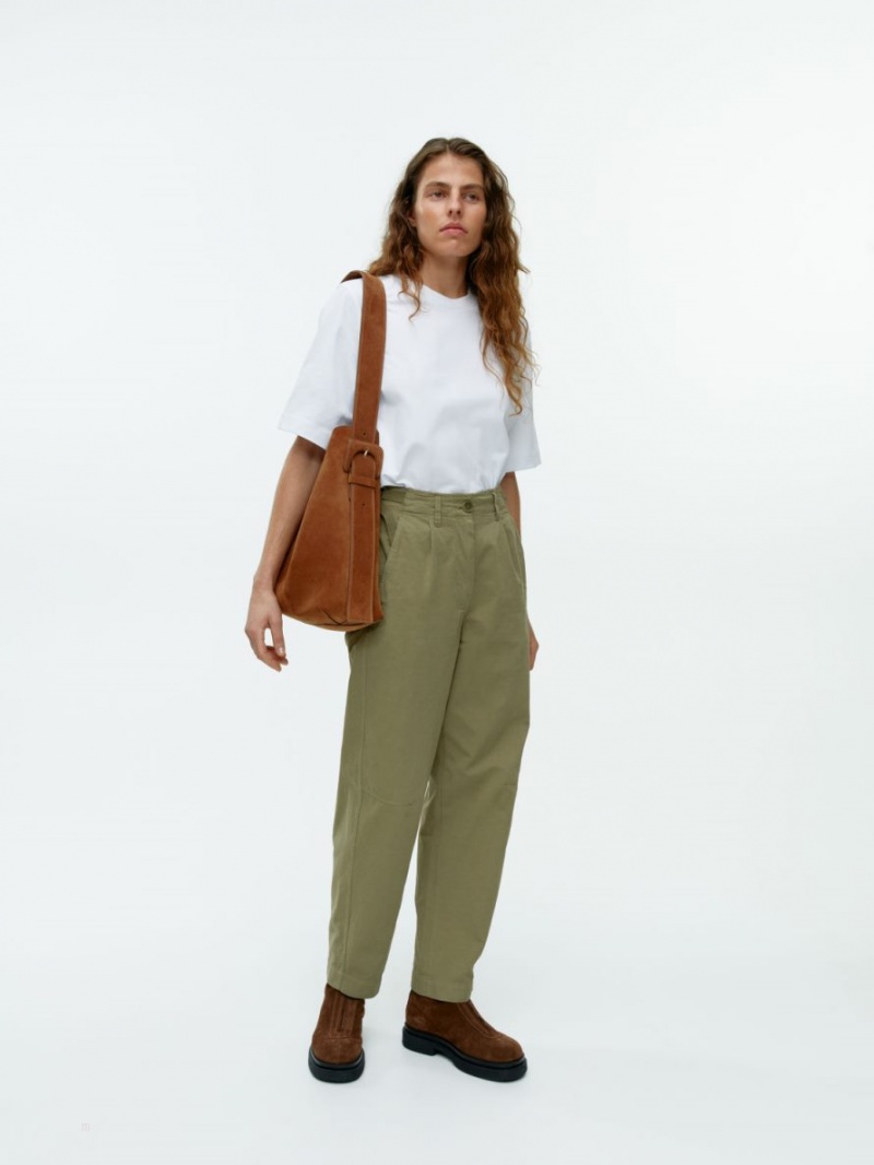 Pantaloni Arket Barrel Leg Bumbac Chinos Dama Kaki Verzi | Romania-SDJN79280