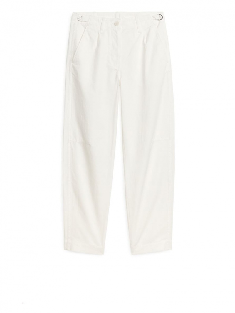 Pantaloni Arket Barrel Leg Bumbac Chinos Dama Albi | Romania-EQMI15923