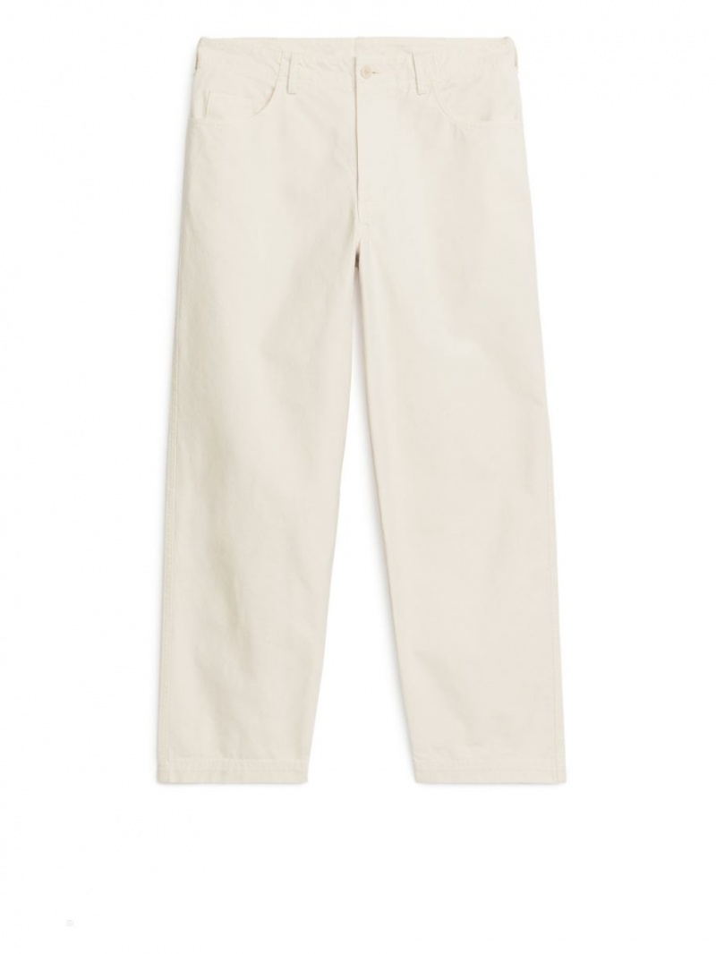 Pantaloni Arket Bumbac Barbati Albi | Romania-LEWS09761