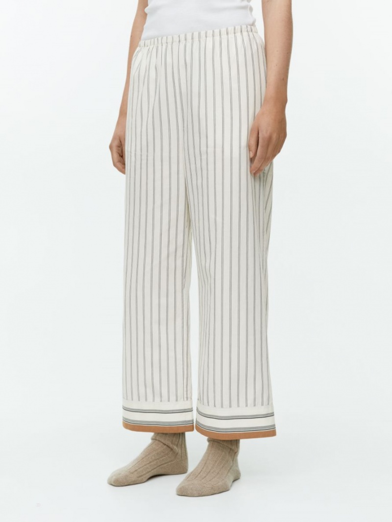 Pantaloni Arket Bumbac Pyjama Dama Albi | Romania-KGMA67801