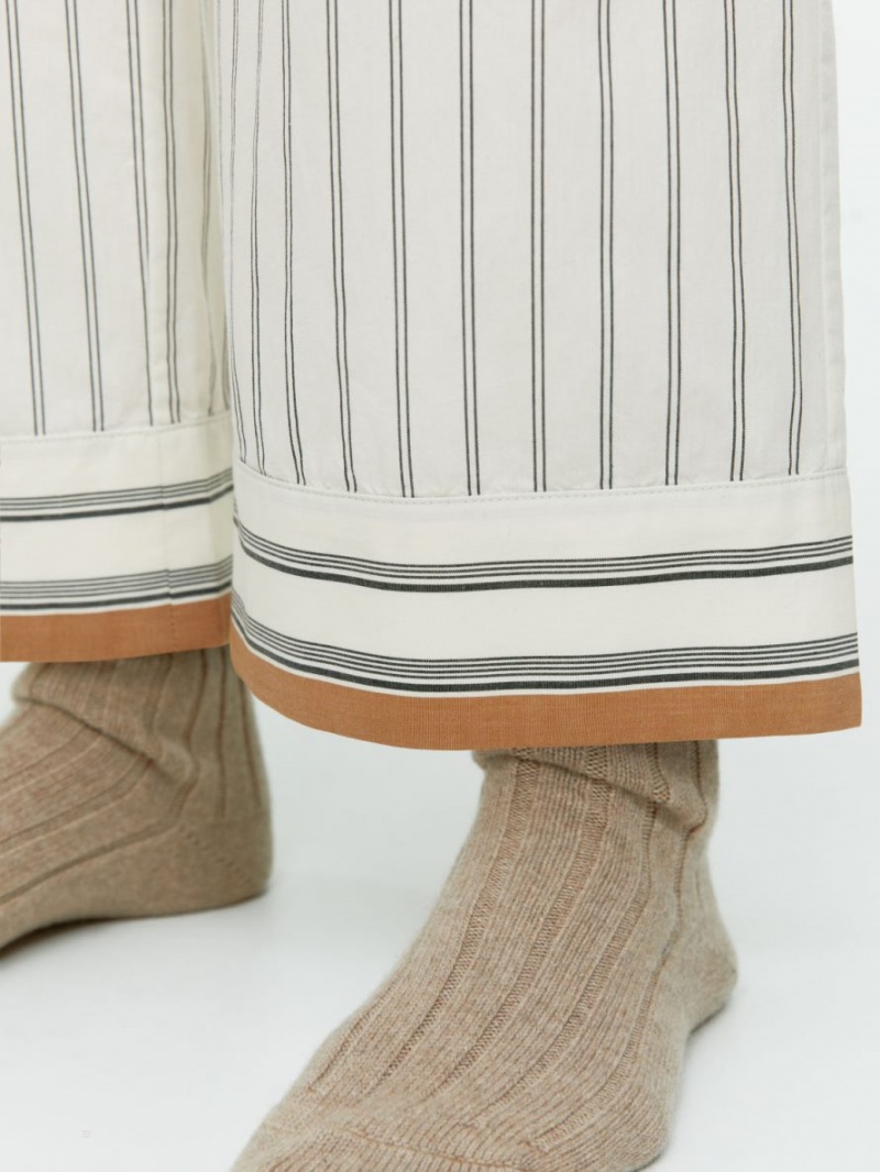 Pantaloni Arket Bumbac Pyjama Dama Albi | Romania-KGMA67801