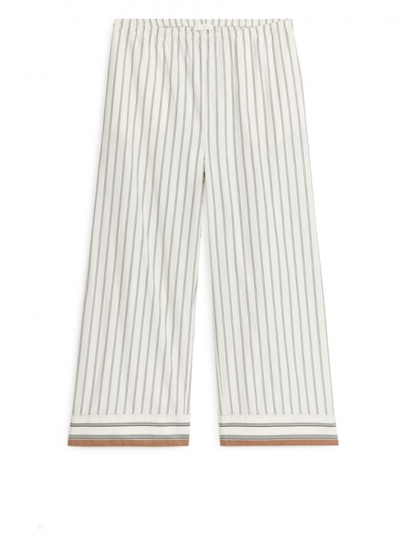 Pantaloni Arket Bumbac Pyjama Dama Albi | Romania-KGMA67801
