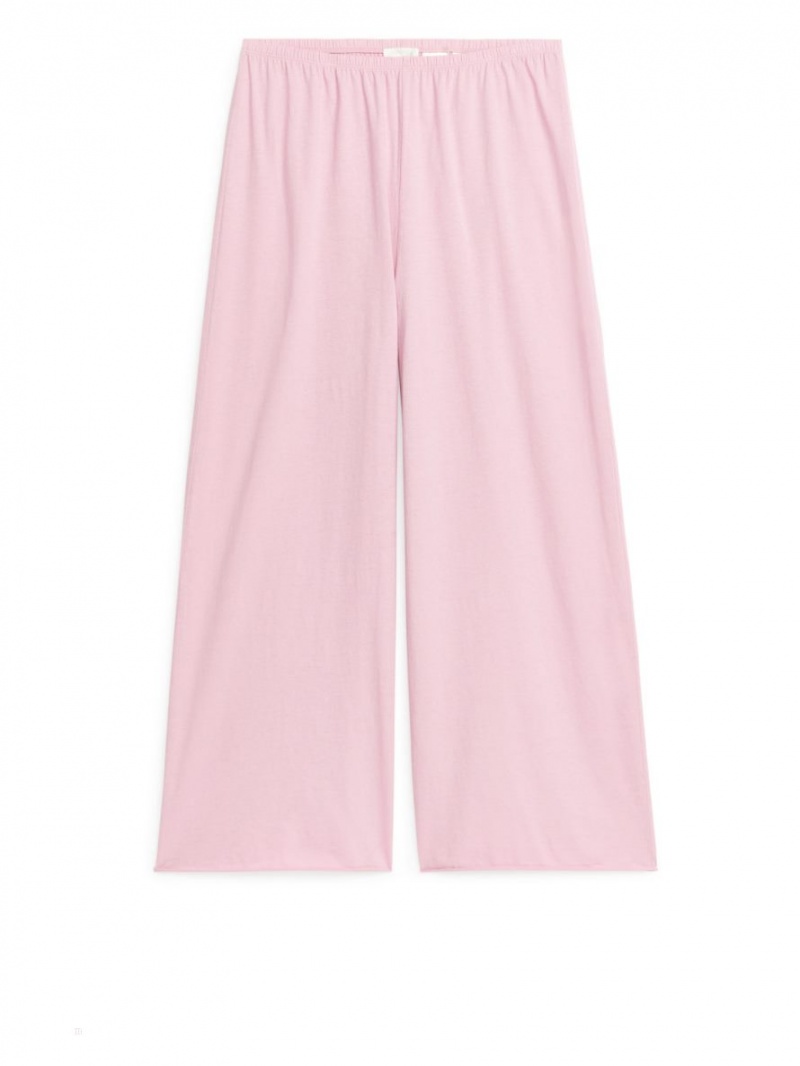 Pantaloni Arket Bumbac Pyjama Dama Roz | Romania-NEVZ37264