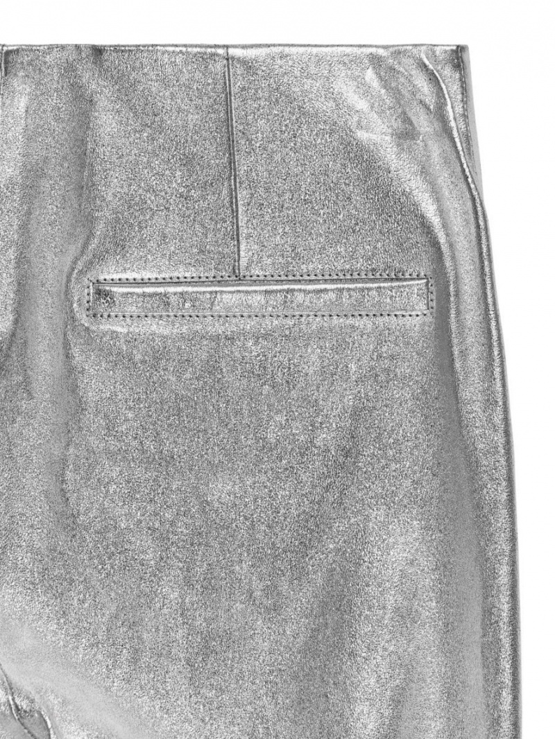 Pantaloni Arket Cropped Stretch Piele Dama Argintii | Romania-HPFZ93876