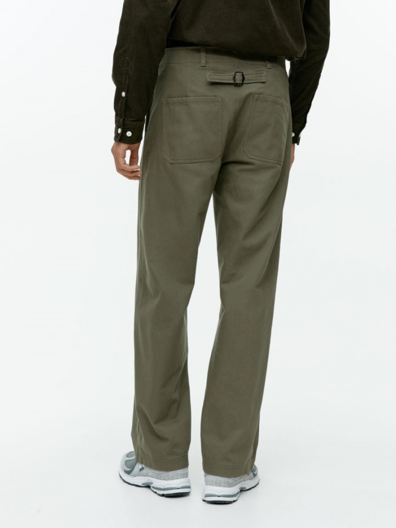 Pantaloni Arket Cu Catarama-Back Bumbac Barbati Kaki Verzi | Romania-JBZK70834