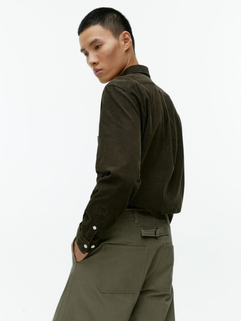 Pantaloni Arket Cu Catarama-Back Bumbac Barbati Kaki Verzi | Romania-JBZK70834