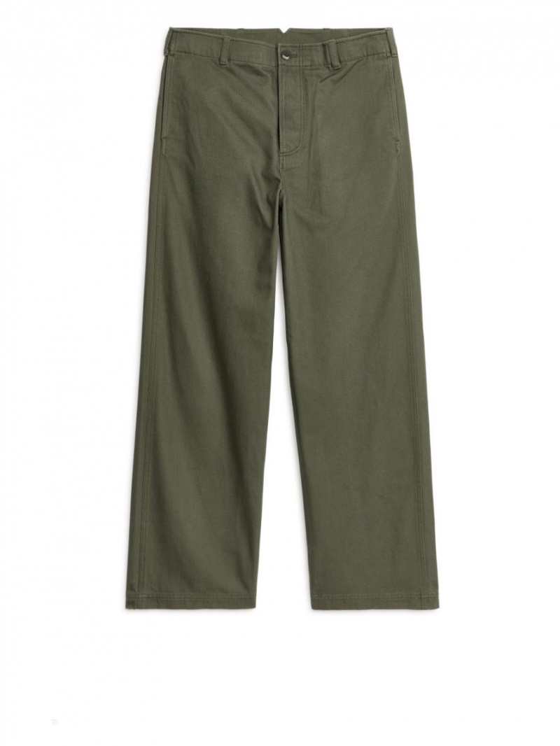 Pantaloni Arket Cu Catarama-Back Bumbac Barbati Kaki Verzi | Romania-JBZK70834