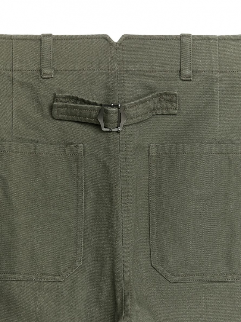 Pantaloni Arket Cu Catarama-Back Bumbac Barbati Kaki Verzi | Romania-JBZK70834