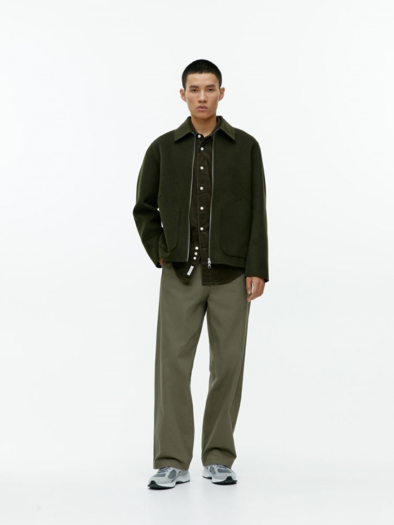 Pantaloni Arket Cu Catarama-Back Bumbac Barbati Kaki Verzi | Romania-JBZK70834