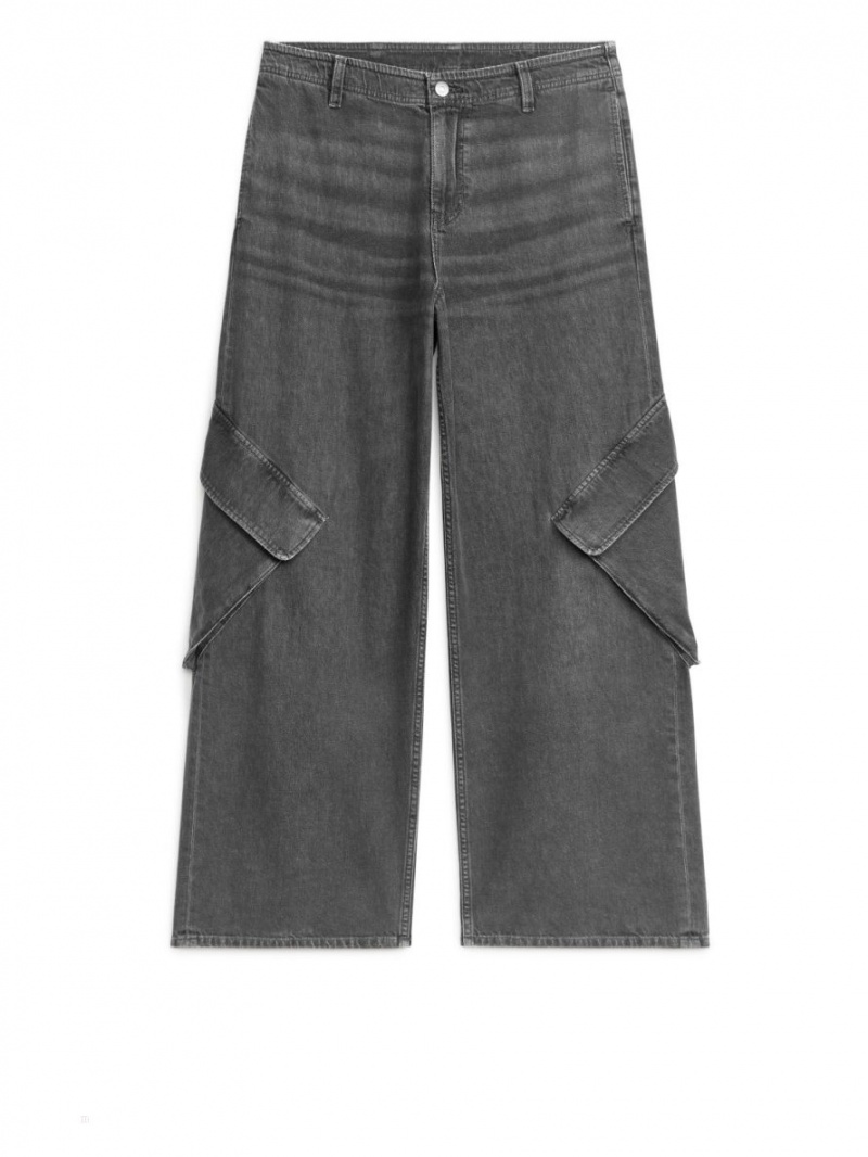 Pantaloni Arket Denim Cargo Dama Gri | Romania-MAXO92136