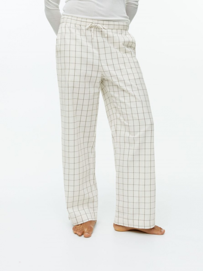 Pantaloni Arket Flannel Pyjama Dama Albi Maro | Romania-IEAM79365