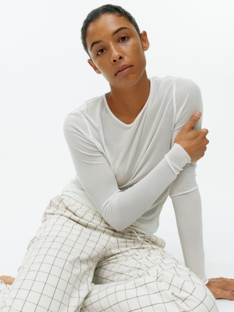Pantaloni Arket Flannel Pyjama Dama Albi Maro | Romania-IEAM79365