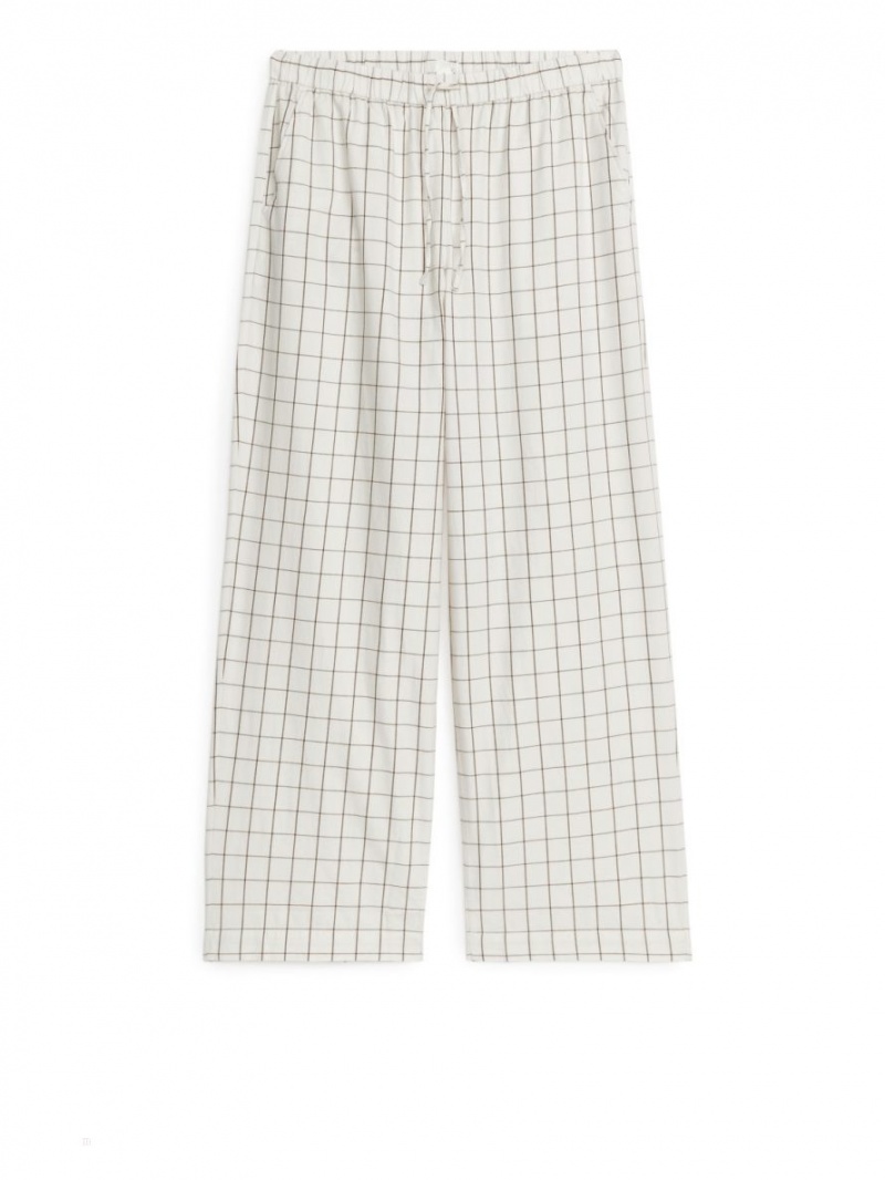 Pantaloni Arket Flannel Pyjama Dama Albi Maro | Romania-IEAM79365