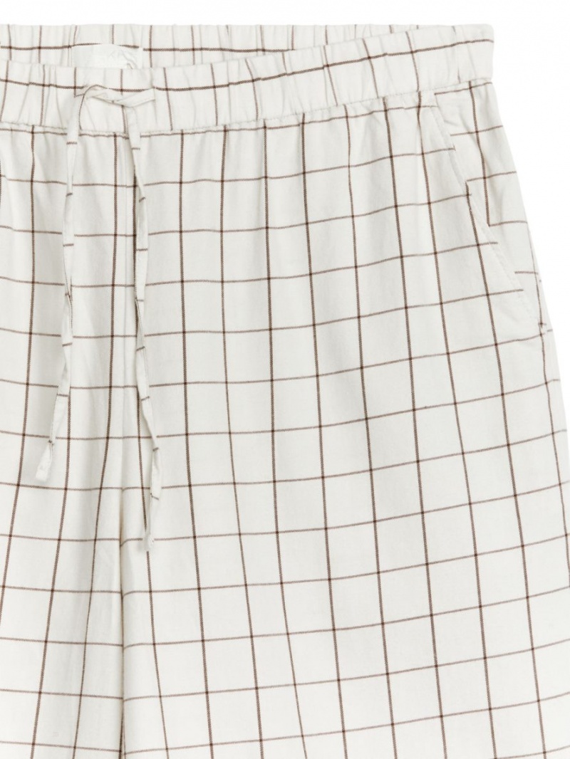Pantaloni Arket Flannel Pyjama Dama Albi Maro | Romania-IEAM79365